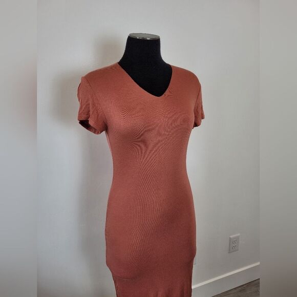 Popular21 T-Shirt Bodycon Dress Orange Copper Soft Stretchy Jersey Knit Medium - Picture 12 of 15